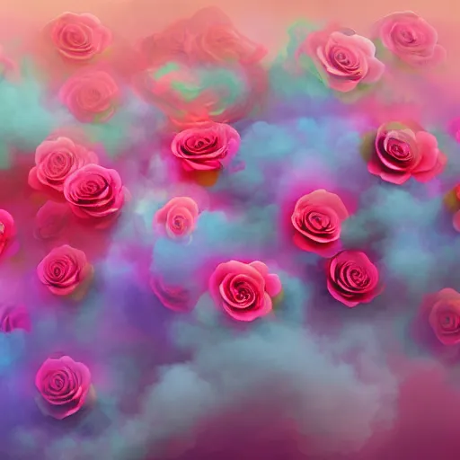 Image similar to Roses made of puffs of colorful smoke, hazy, atmospheric, inspiring digital art, award winning, artstation,