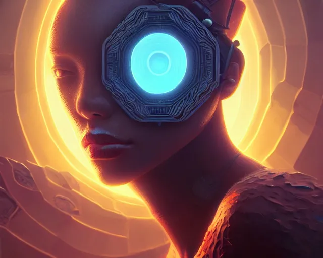 Image similar to portrait of mystic giant eye, intricate abstract. intricate artwork, by tooth wu, wlop, beeple, dan mumford. concept art, octane render, trending on artstation, greg rutkowski very coherent symmetrical artwork. cinematic, key art, hyper realism, high detail, 8 k, iridescent accents