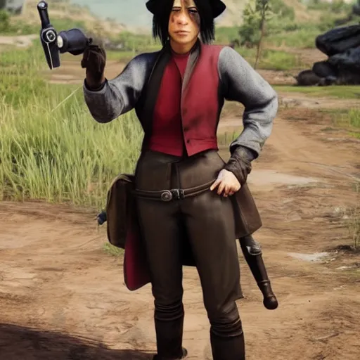 Image similar to toph beifong in red dead redemption 2, character render, full body shot, highly detailed, in game render