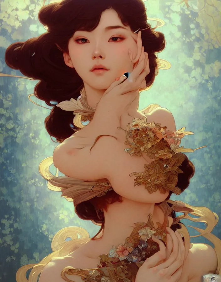 Image similar to portrait of ichigo, intricate, elegant, highly detailed, digital painting, artstation, concept art, smooth, sharp focus, illustration, art by artgerm, greg rutkowski, alphonse mucha, uang guangjian, gil elvgren, sachin teng, symmetry!!