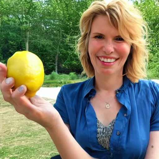 Prompt: Julia Davis holding a lemon