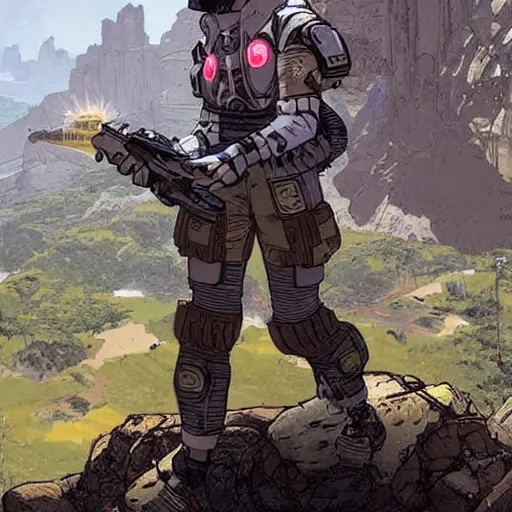 Image similar to wattson. Apex legends. Concept art by James Gurney and Mœbius.