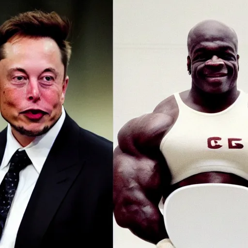 Prompt: elon musk with ronnie coleman's physique