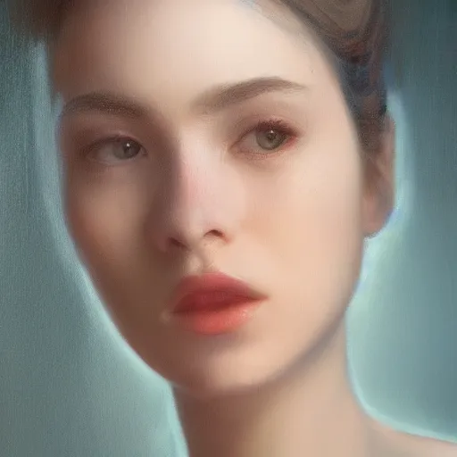 Image similar to a beautiful woman, aesthetic, oil painting, pale colors, high detail, 8 k, wide angle, octane render, trending on artstation,