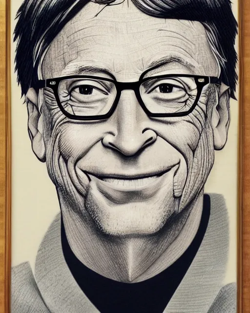 Prompt: a portrait of Bill Gates, highly detailed, in the style of ukiyoe