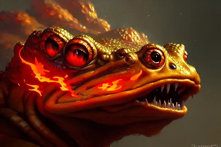 Prompt: fire toad, photorealistic, highly detailed, trending on artstation, by bayard wu, anna podedworna, gaston bussiere, greg rutkowski