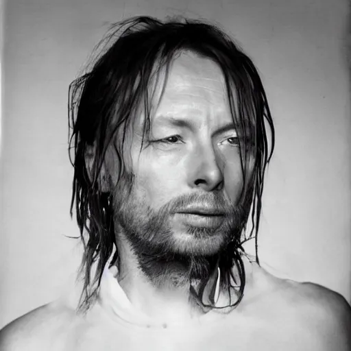 Prompt: thom yorke singer songwriter 2 0 0 1, ultrafine detail, hyper realistic face, beautiful eyes, chiaroscuro, associated press photo