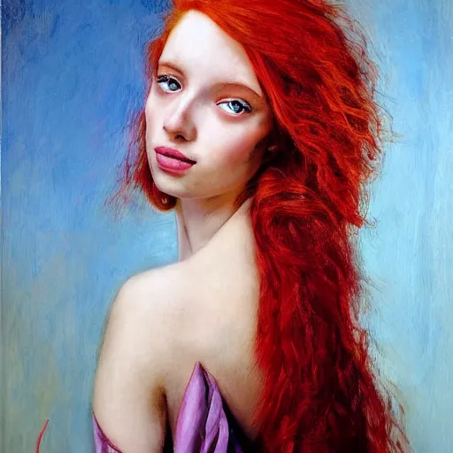 Prompt: portrait of a beautiful young woman _ red _ haired woman by cheval michael