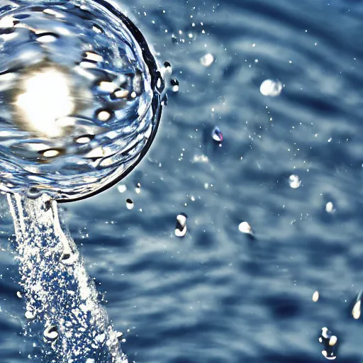 Prompt: glass ball splashing into water, photograph