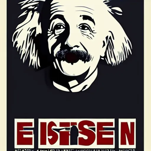 Prompt: einstein poster by shepard fairey