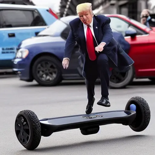 Prompt: trump riding a hoverboard