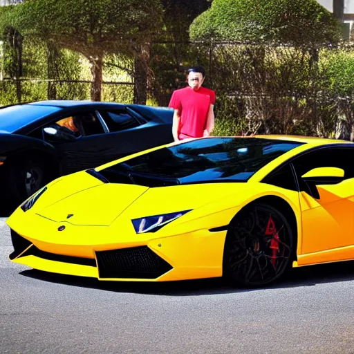 Image similar to mr beast driving a lamborghini great photograph