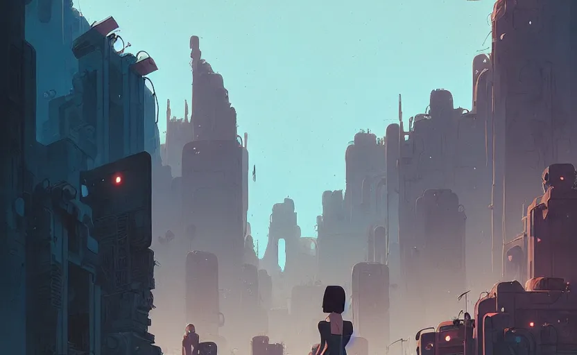 Image similar to lost city by atey ghailan, by greg rutkowski, by greg tocchini, by james gilleard, by joe fenton, by kaethe butcher, dynamic lighting, gradient light blue, brown, blonde cream and white color scheme, grunge aesthetic