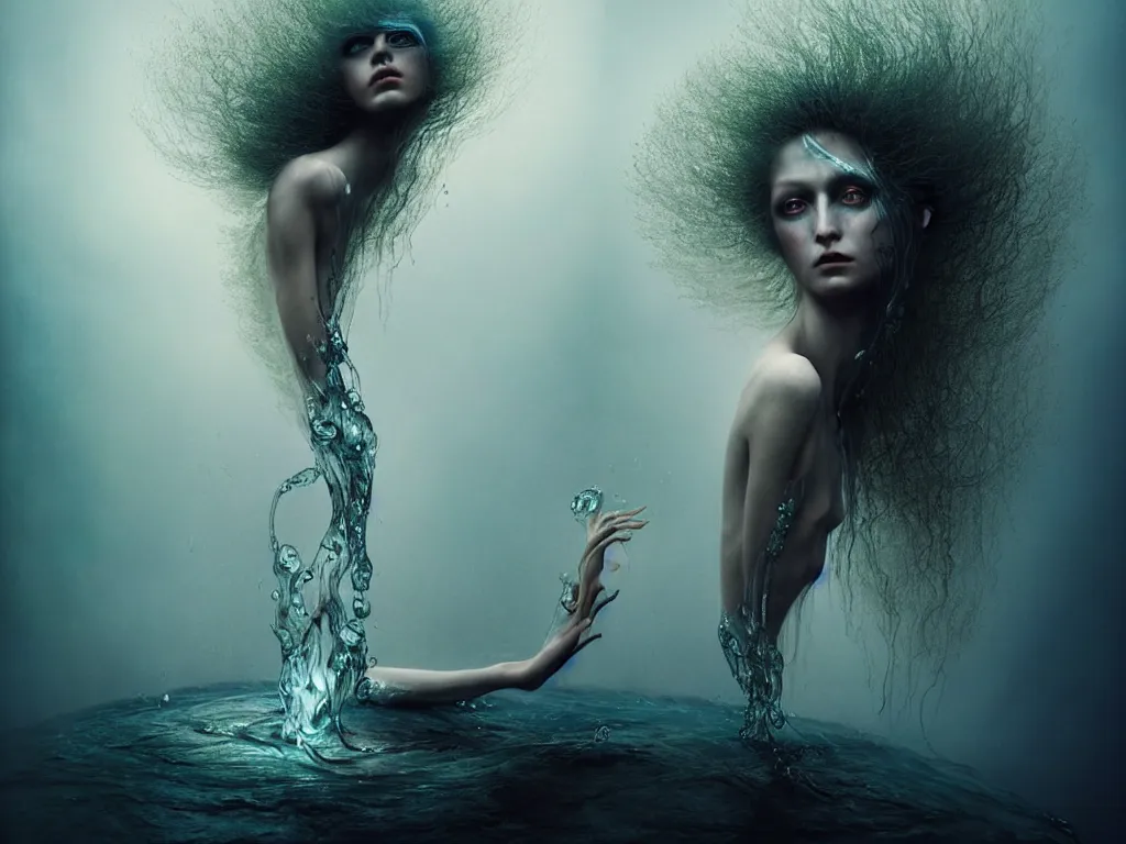 Image similar to kodak portra 4 0 0 fine art portrait by paolo roversi of a dystopian woman hybrid fluid water statue in a scenic dystopian environment, vortex hair floating in air, dreamy intricate, elegant, highly detailed, digital art, artstation, smooth, sharp focus, tomasz alen kopera, peter mohrbacher, donato giancola, dreamy colors