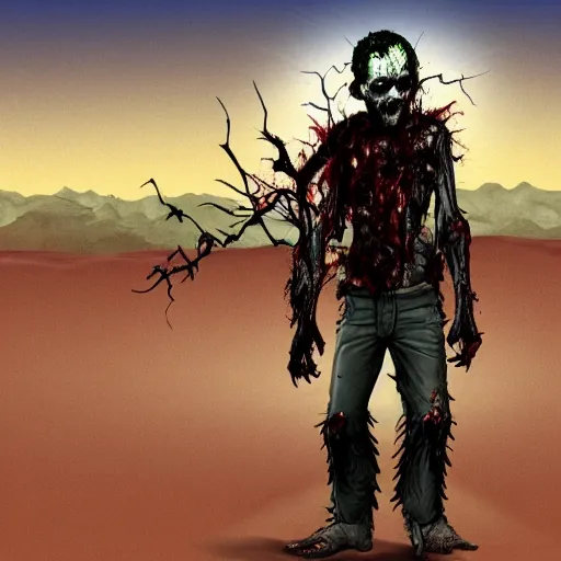 Prompt: zombie in a desert, Dramatic, Fantasy