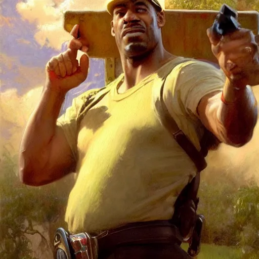 Image similar to carl johnson as super mario, highly detailed painting by gaston bussiere, craig mullins, j. c. leyendecker, 8 k