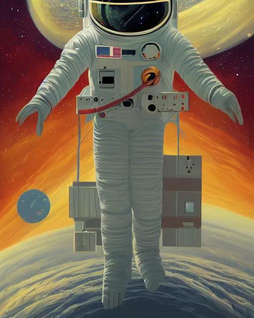 Image similar to a painting of an astronaut floating in space, poster art by mike winkelmann, behance contest winner, space art, sci - fi, poster art, 2 d game art