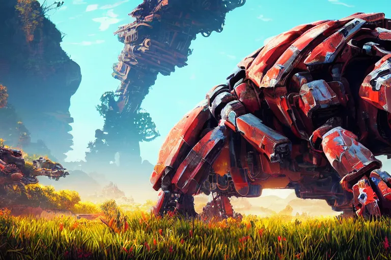 Image similar to shellsnapper machine mecanical creature robot of horizon forbidden west horizon zero dawn radiating a glowing aura global illumination ray tracing hdr fanart arstation by ian pesty and alena aenami artworks in 4 k