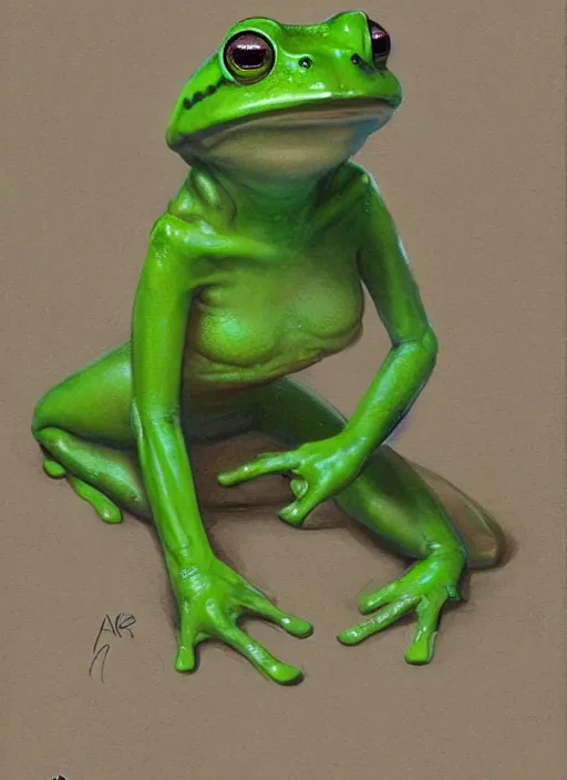 Prompt: portrait of my ethereal waifu cute innocent green slimy alien female froggy lady, ana de armas, with adorable uwu eyes painted by greg rutkowski, wlop,,