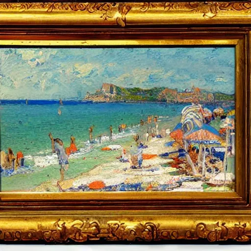 Image similar to oil paint impasto reliefs, italian beach scene, an artwork by charles w. bartlett and colin campbell cooper