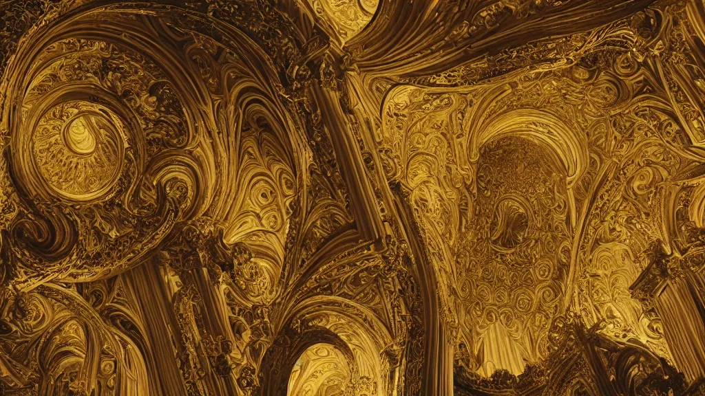 Prompt: endless baroque architecture, by Escher and Jean Delville, fractal, golden lighting, ornate