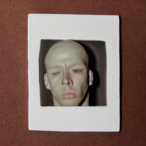 Image similar to a liquid white clay porcelain portrait of a dude face melt down flow go runny, realistic detailed watercolor polaroid, grainy image, contrast