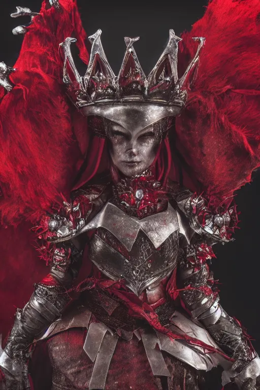 Image similar to the blood crown queen wear the scarlet armor, cinematic lighting, various refining methods, micro macro autofocus, ultra definition, award winning photo