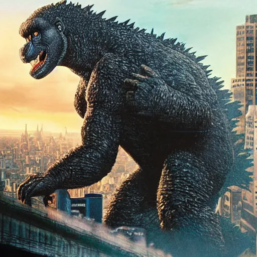 Image similar to godzilla fighting king kong in new york, detailed