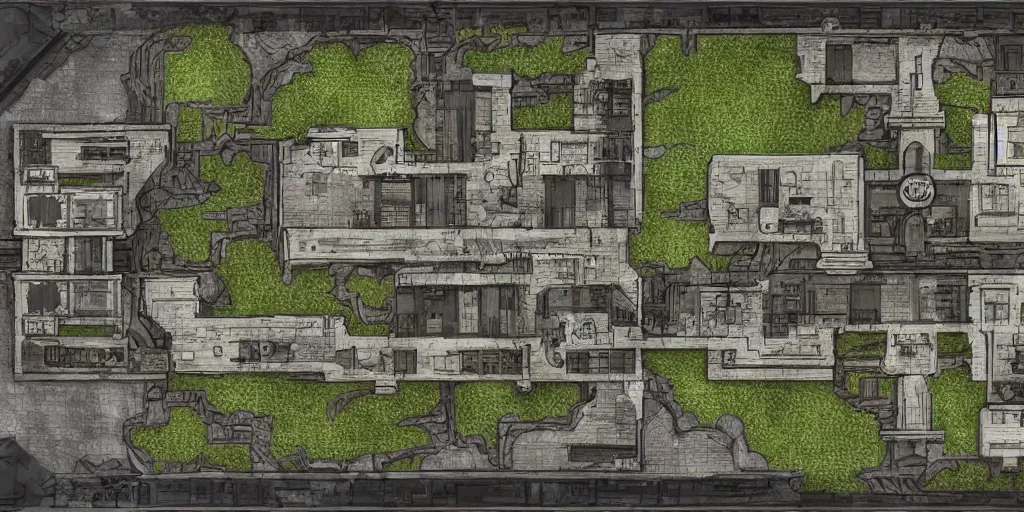 Image similar to small architectural floor plan gears of war map meets architectural floor plan call of duty map, symmetrical outpost