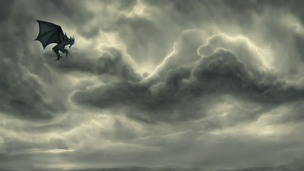 Prompt: A dragon flying through a stormy sky, in the style of Laurie Lipton, cinematic lighting, trending on artstation, superb resolution, photorealistic