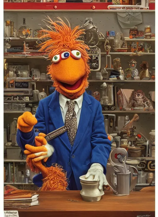 Image similar to portrait of Beaker Muppet in Society (1989), highly detailed, centered, solid color background, digital painting, artstation, concept art, smooth, sharp focus, illustration, artgerm, donato giancola, Joseph Christian Leyendecker, Les Edwards, Ed Repka, WLOP, Artgerm