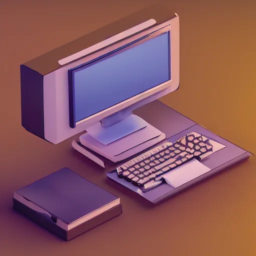 Image similar to 3 d object of desk, isometric game, isometric art, centralised, mohamed chahin, blender cycles render, solid colours material, no background and shadows