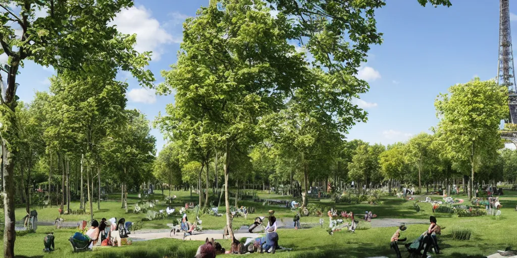 Prompt: an ecological park in paris