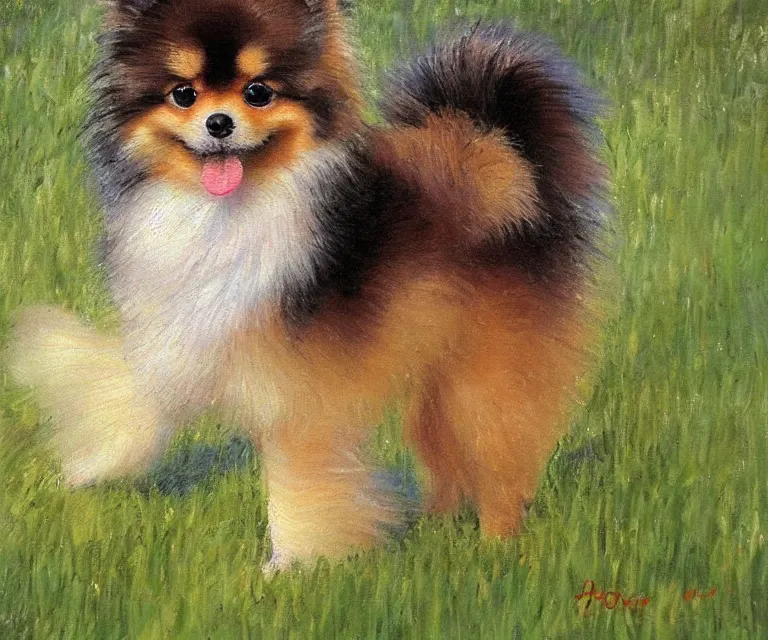 Image similar to pomeranian, cute, monet, oil painting