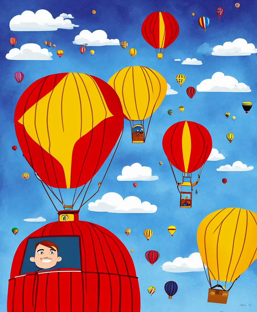 Prompt: single man sitting in hot air balloon and going into space, hyper realistic, in the style of greg rutsowski