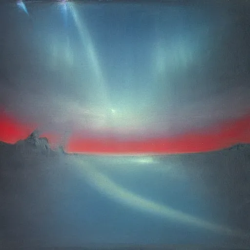 Image similar to the epic abstract painting'blue arctic void with black and red aurora borealis ', by caspar david friedrich!!!, by rothko!!!, stunning masterpiece, trending on artstation