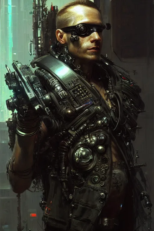 Image similar to a futuristic cyberpunk pirate with a cybernetic eyepatch, upper body, highly detailed, intricate, sharp details, dystopian mood, sci-fi character portrait by gaston bussiere, craig mullins