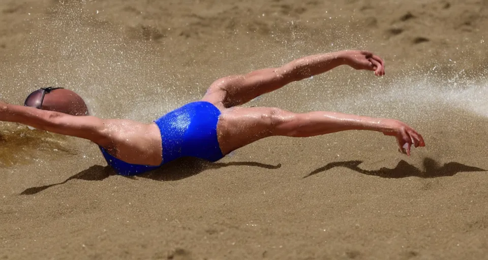 Image similar to olympic swimming in sand instead of water, extremely coherent, motion blur