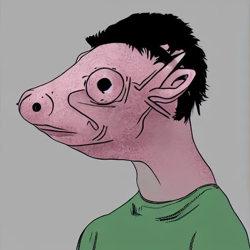 Image similar to man wearing axolotl mask. digital art by derek riggs.