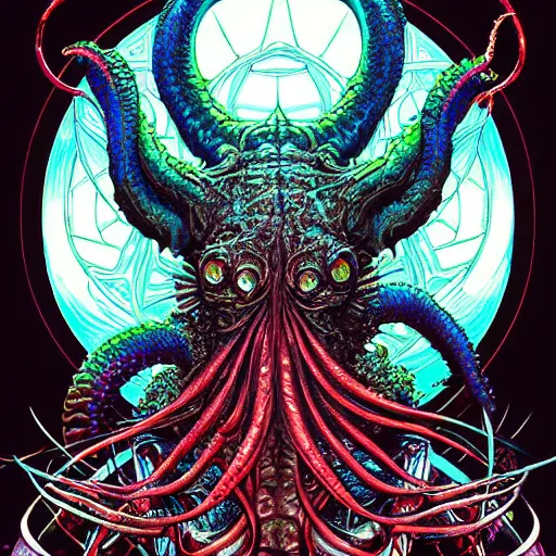 Prompt: portrait of crazy cthulhu, symmetrical, by yoichi hatakenaka, masamune shirow, josan gonzales and dan mumford, ayami kojima, takato yamamoto, barclay shaw, karol bak, yukito kishiro