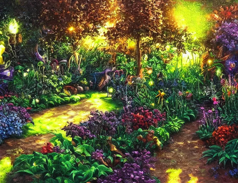 metallic garden. oil painting by award - winning comic