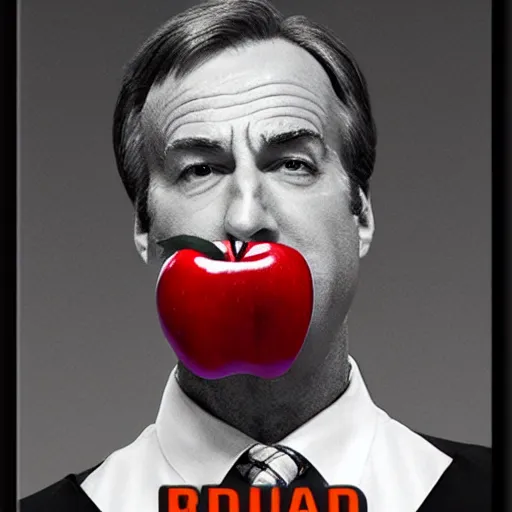 Prompt: red apple with the face of saul goodman