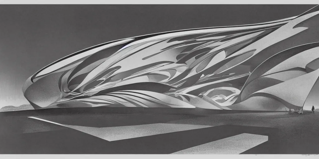 Image similar to gothic golden curve zaha hadid architecture by hugh ferriss