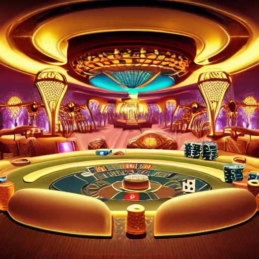 Prompt: futuristic casino, crisp, artistic, artstation, luxury, las vegas, beautiful, large, people