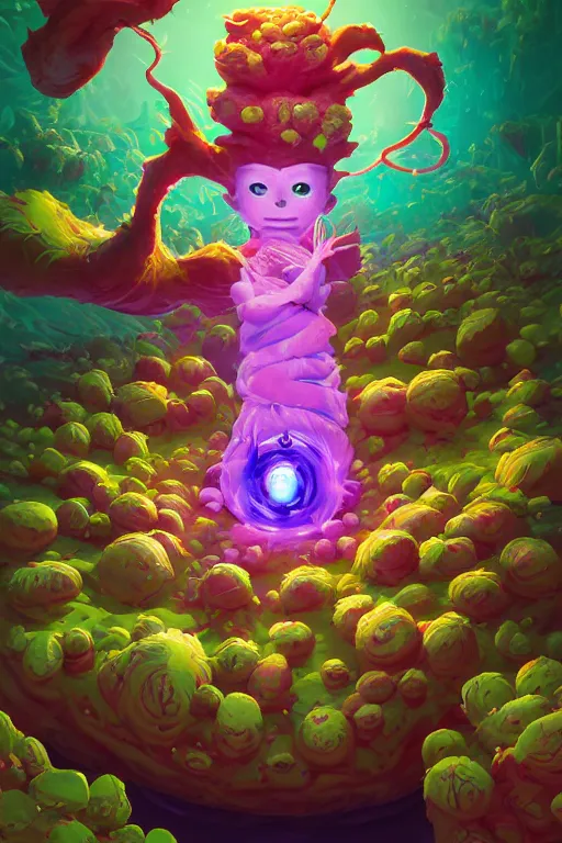 Image similar to roots cactus sushi cristal smurf ghost creature animal sushi cristal very big eye roots cactus elemental flush of force nature micro world fluo fishscale, behance hd by jesper ejsing, by rhads, makoto shinkai and lois van baarle, ilya kuvshinov, rossdraws radiating a glowing aura global illumination ray tracing hdr