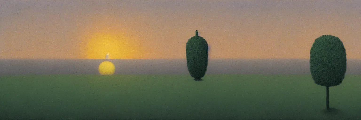 Prompt: sunrise oil painting magritte