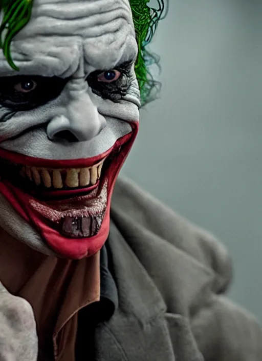 Image similar to movie still portrait of willem dafoe as the joker