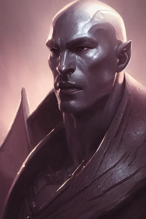 Image similar to head and shoulders portrait of an eldrich knight, drow, dark elf, shadar kai, male, high fantasy, d & d, by greg rutkowski, face details, extremely detailed, digital illustration