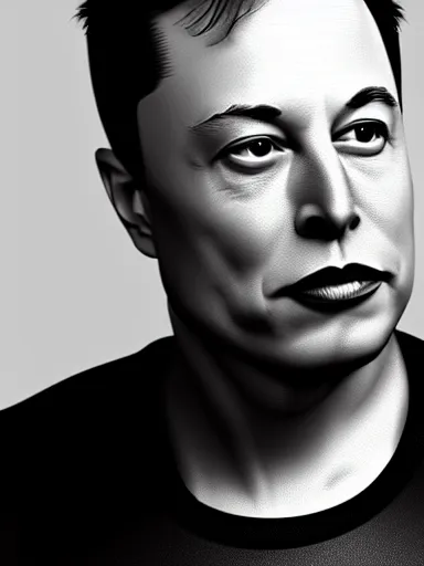 Prompt: highly detailed 3 d mesh of elon musk, portrait, grayscale