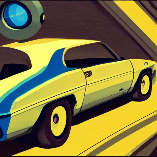 Prompt: a car drawn by andrew domachowski style, retrofuturism